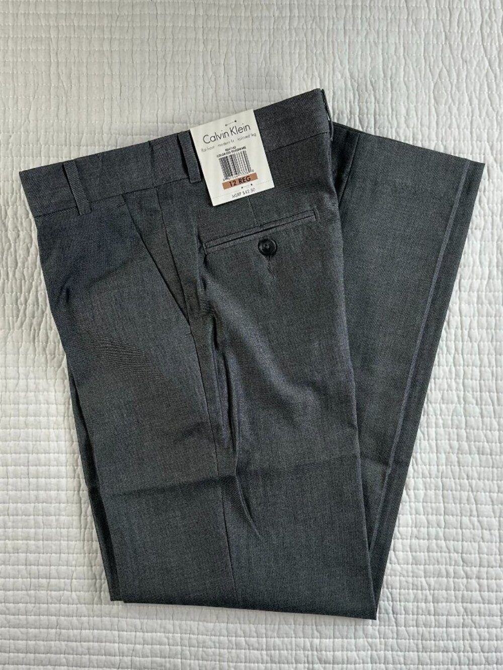 Calvin Klein Boys Modern Fit Dress Pants Gray Flat Front Size 12 Reg NWT